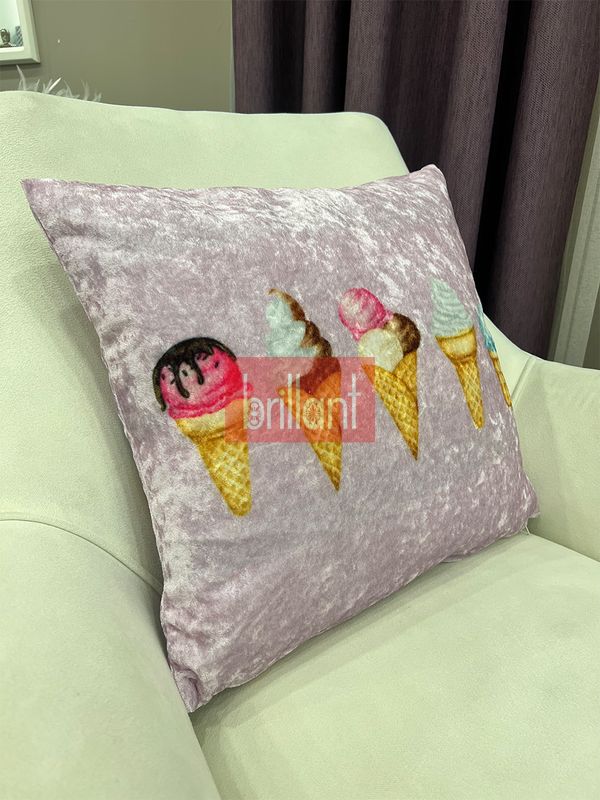 (pembe) %100 Kadife Dondurma Desenli Kırlent Yastık Kılıfı  (Pembe) - 3