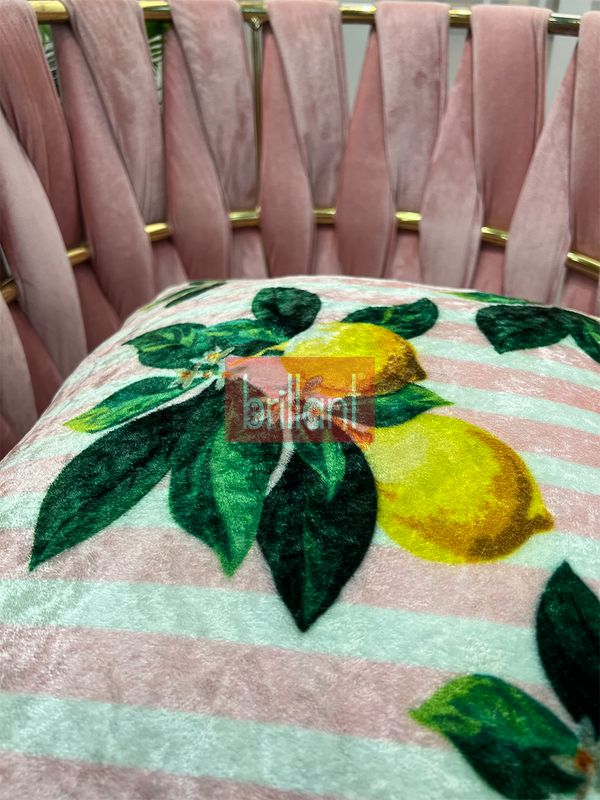 (pembe) %100 Kadife Limon Desenli Kırlent Yastık Kılıfı  (Pembe) - 2