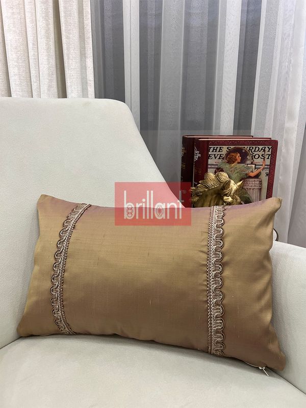 (saman-sarisi) %100 İthal İpek (Silk) Kırlent Yastık Kılıfı Kordonlu (30X50) - 1