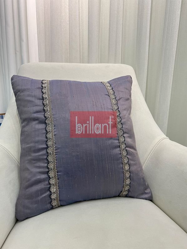 (bebek-mavisi) %100 İthal İpek (Silk) Kırlent Yastık Kılıfı Kordonlu - 1