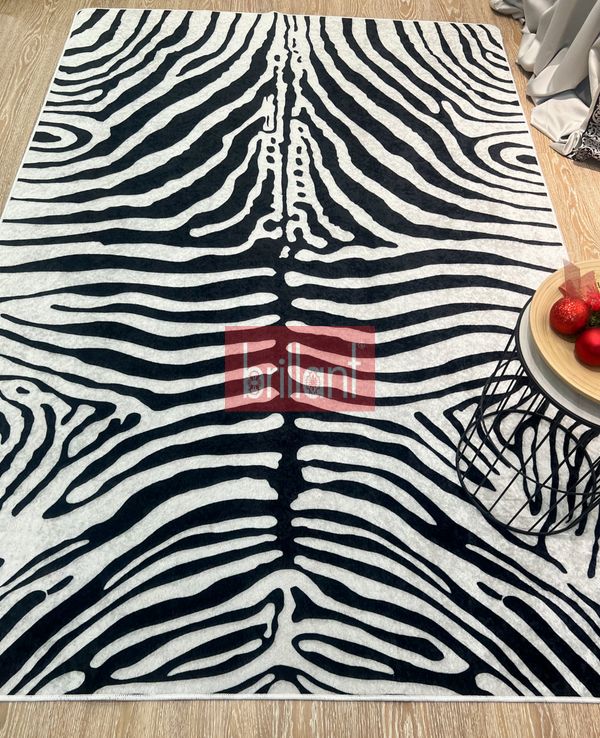 (gri) Zebra Desenli Siyah - Gri  Dekoratif Halı - 1