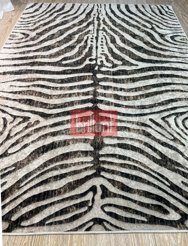 (kahverengi) Zebra Desenli Kahverengi Dekoratif Halı - 2