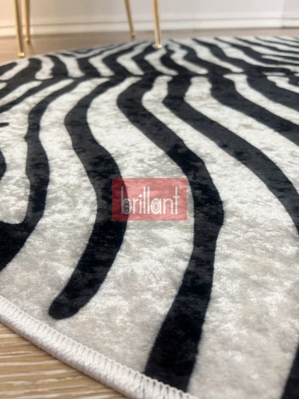 (acik-gri) Zebra Desenli Yuvarlak Siyah - Gri Dekoratif Halı - 6