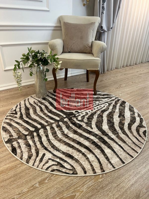 (acik-kahverengi) Zebra Desenli Yuvarlak Kahverengi Dekoratif Halı - 2
