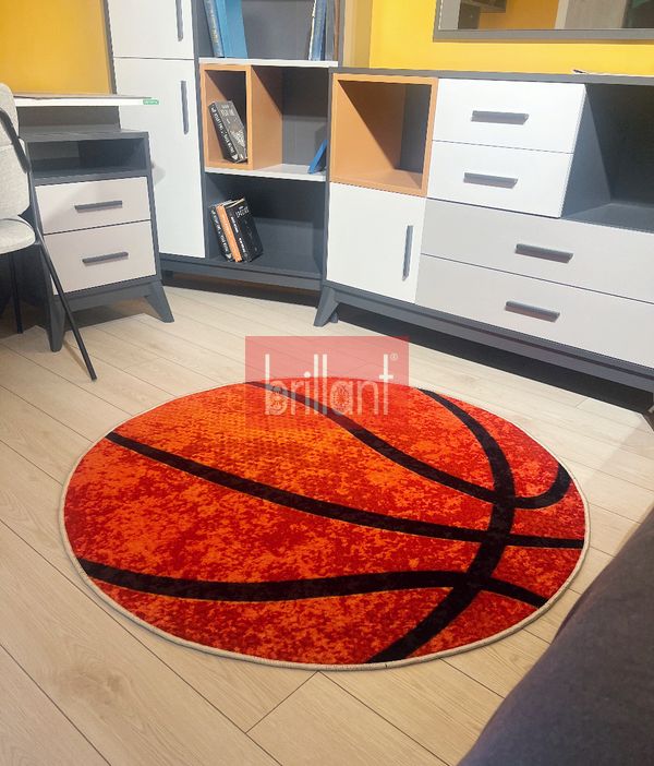 (turuncu) Basketbol Topu Desenli Yıkanabilir Yuvarlak Çocuk Genç Halısı - TURUNCU - 2
