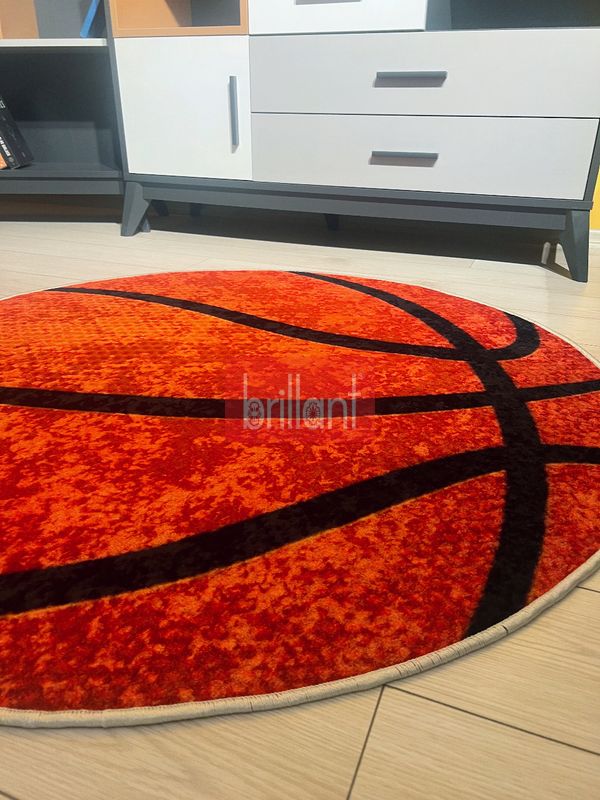 (turuncu) Basketbol Topu Desenli Yıkanabilir Yuvarlak Çocuk Genç Halısı - TURUNCU - 3