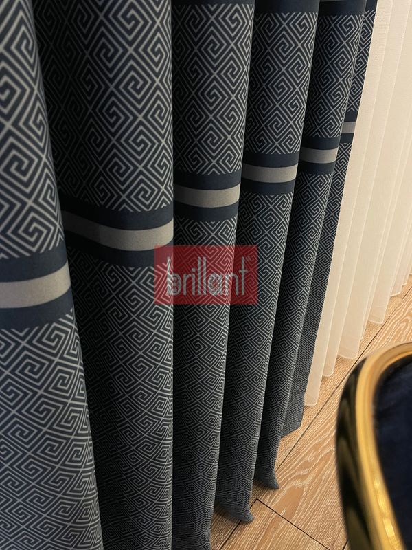 (lacivert) Blackout Karartma Zemin Baskılı Versace Desen 1/2,50 Pile Fon Perde - Lacivert - 2
