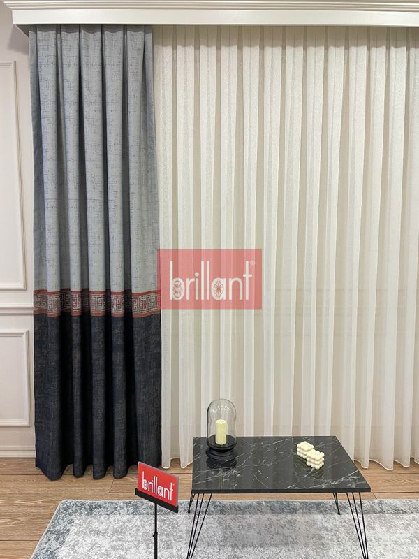 (kiremit) Blackout Karartma Zemin Baskılı Eskitme Desen 1/2,50 Pile Fon Perde - Kiremit Gri - 1