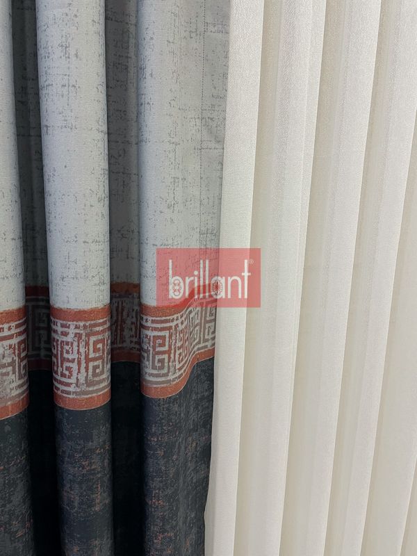(kiremit) Blackout Karartma Zemin Baskılı Eskitme Desen 1/2,50 Pile Fon Perde - Kiremit Gri - 3