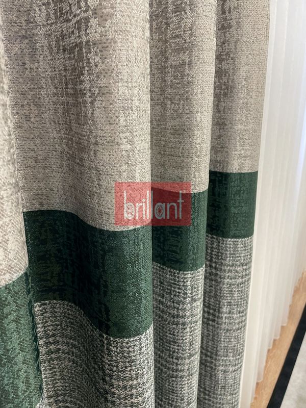 (yesil) Keten Zemin Ekose Desen 1/2,50 Pile Fon Perde - Yeşil - 2