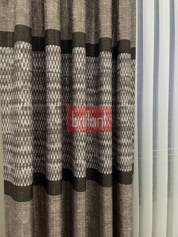 (kahverengi) Keten Zemin Batik Desen 1/2,50 Pile Fon Perde - Vizon Kahve - 2