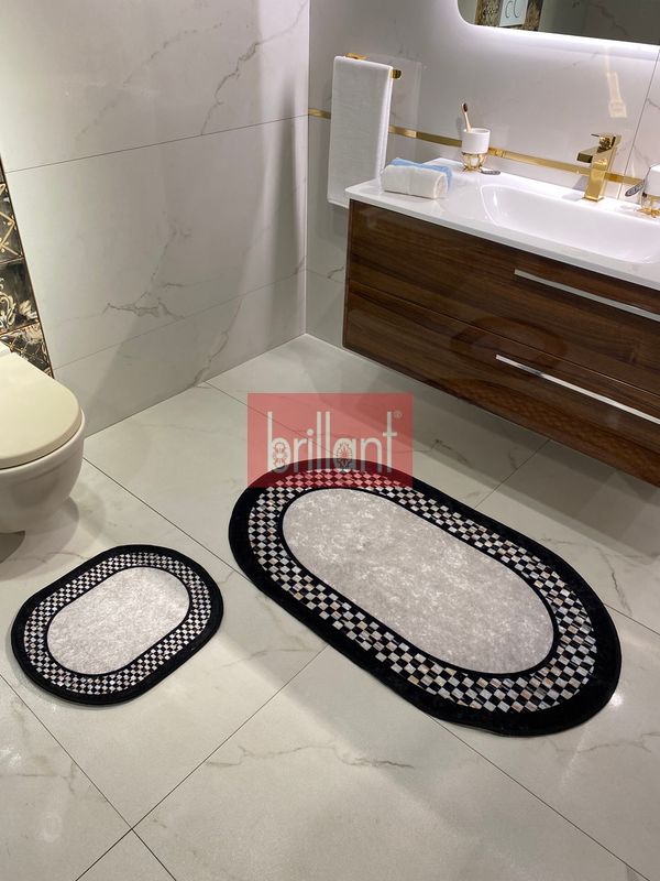 (gri) Dama Desenli 2&#039;li Lateks Taban Banyo Paspas Takımı GRİ (70X110 - 70X50) - 4