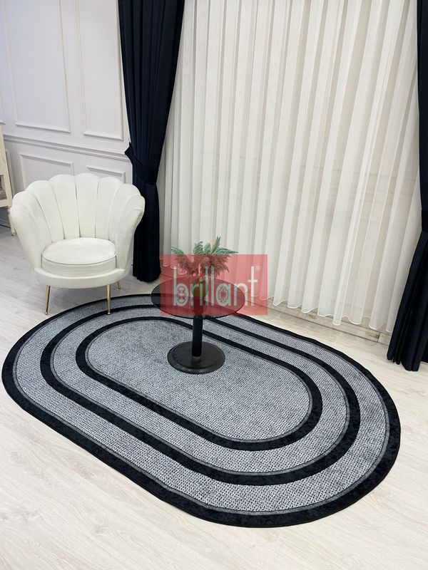 (siyah-oval) GRİ-SİYAH Hasır Jüt Sisal Bordürlü Görünümlü Oval  Dekoratif Halı - 2