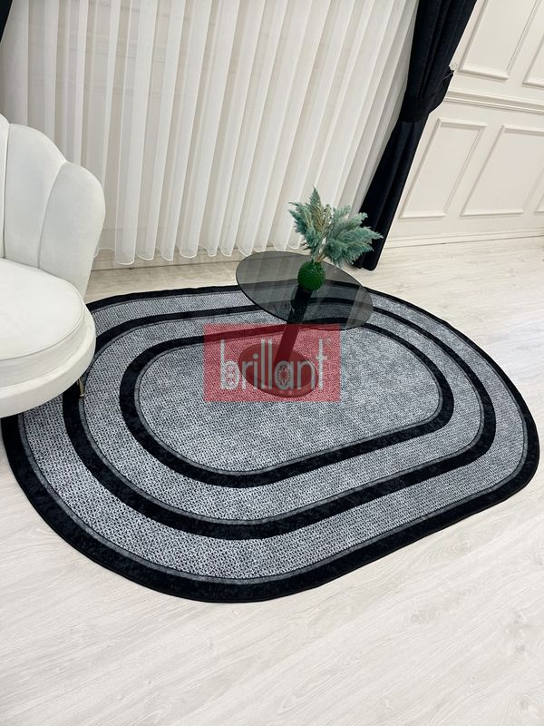 (siyah-oval) GRİ-SİYAH Hasır Jüt Sisal Bordürlü Görünümlü Oval  Dekoratif Halı - 5