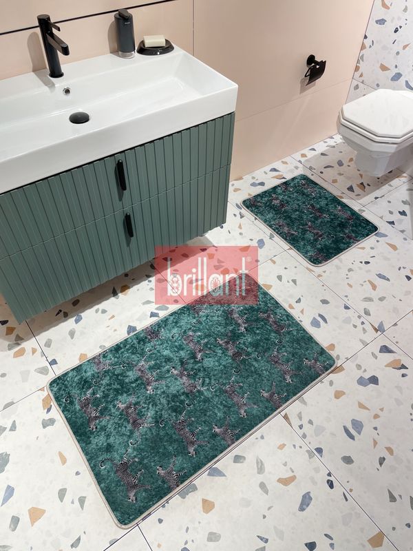 (yesil) 2&#039;li Lateks Deri Taban Banyo Paspas Takımı (60X100 - 60X50) Yeşil - 1