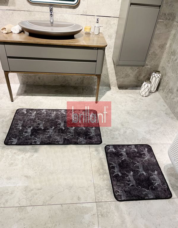 (antrasit) 2&#039;li Lateks Deri Taban Banyo Paspas Takımı (60X100 - 60X50) KoyuGri - 2