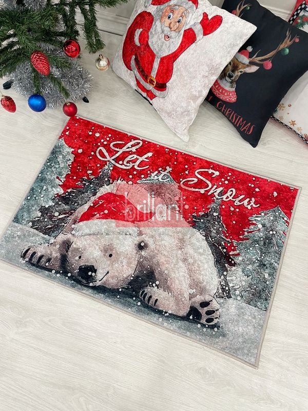 (kirmizi) Yılbaşı Sevimli Bear Paspas  Ölçü 60x90 - 1