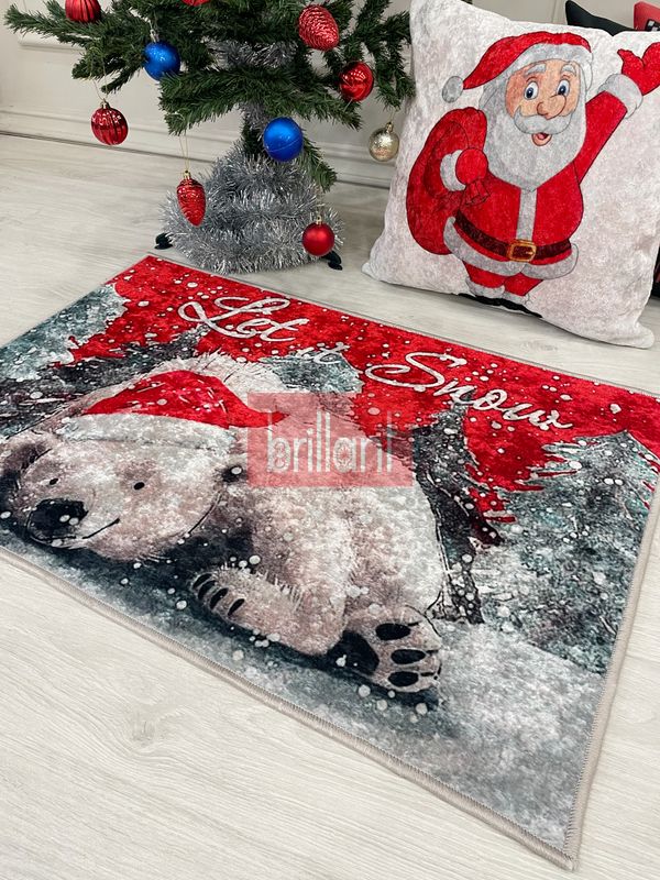 (kirmizi) Yılbaşı Sevimli Bear Paspas  Ölçü 60x90 - 3