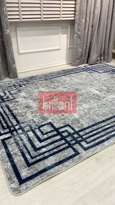 (gri) Gri - Lacivert Eskitme Görünümlü Lateks Kaymaz Taban Halı - 4
