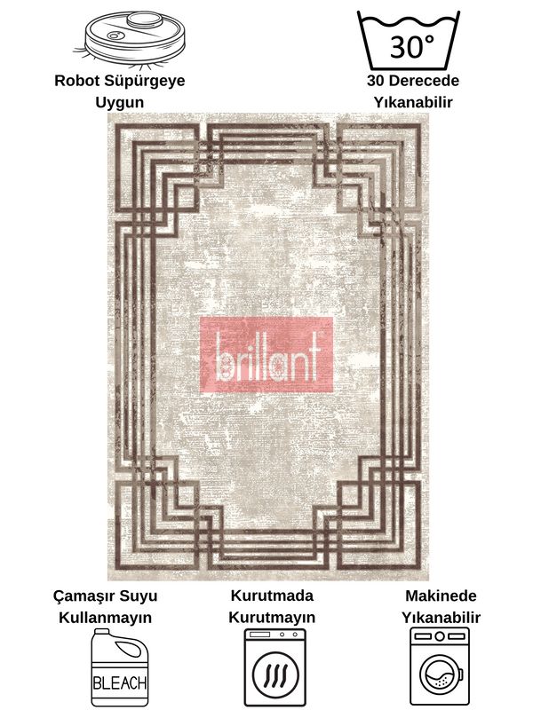 (bej) Bej - Kahverengi Eskitme Görünümlü Lateks Kaymaz Taban Halı - 8