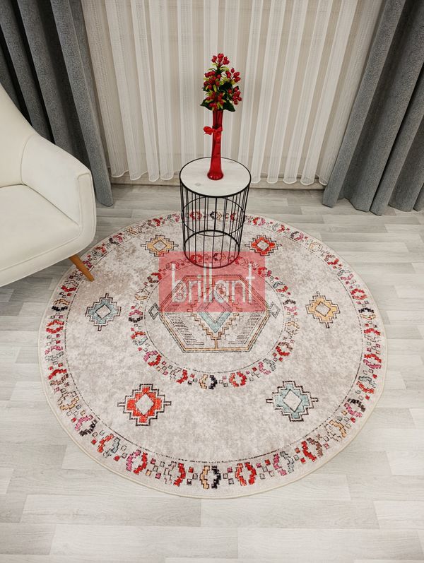 (bej) BEJ Renk Etnik Kilim Desen Kaymaz Taban Halı - 1