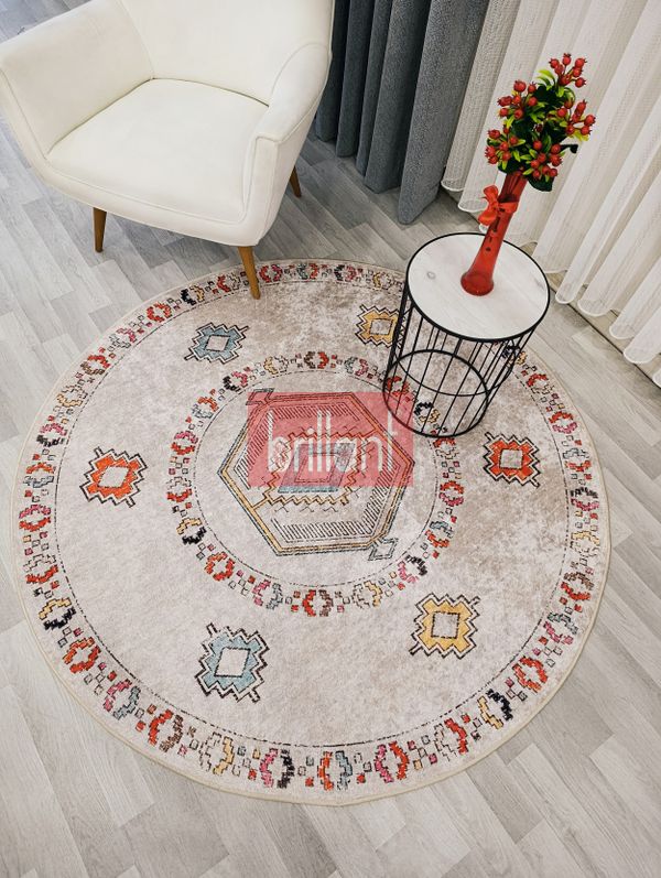 (bej) BEJ Renk Etnik Kilim Desen Kaymaz Taban Halı - 4