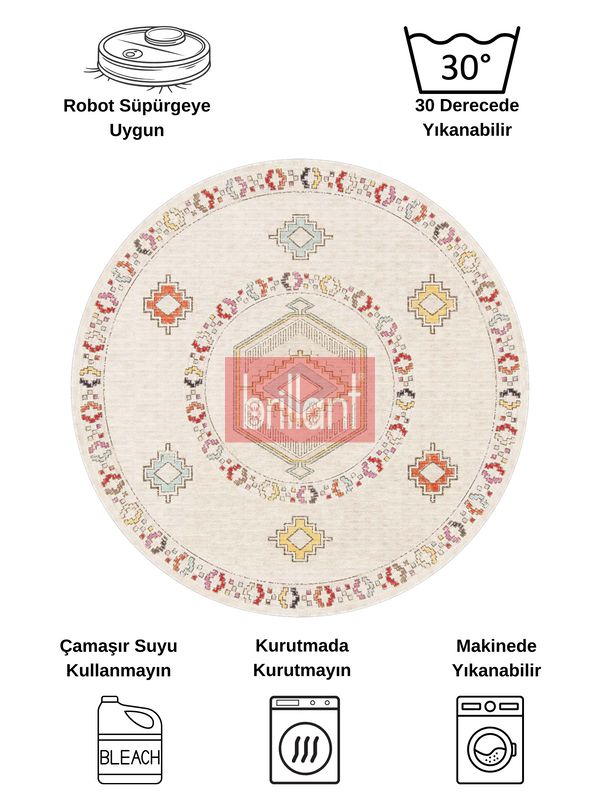 (bej) BEJ Renk Etnik Kilim Desen Kaymaz Taban Halı - 6
