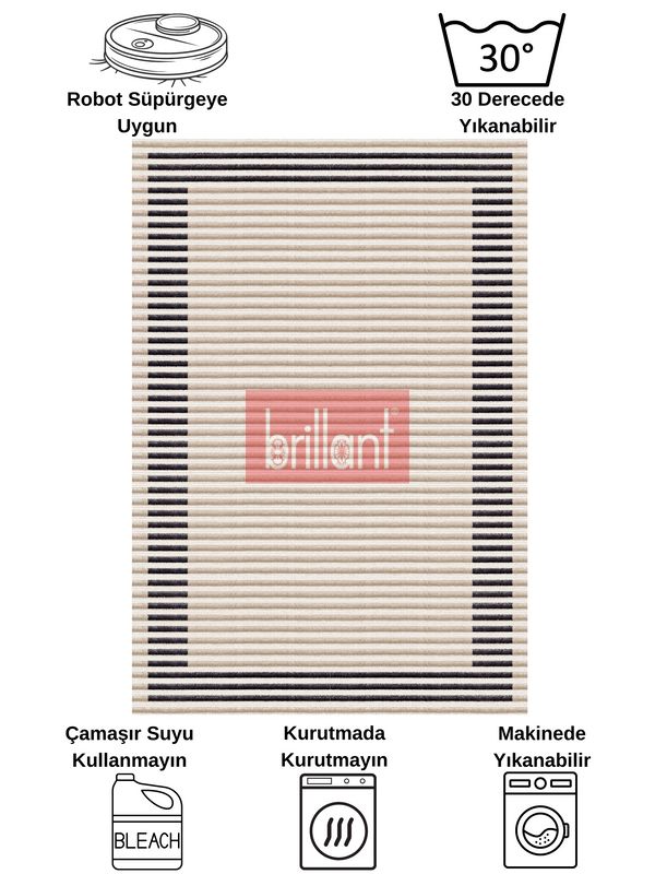 (bej) BEJ Renk Çizgi Desenli Kaymaz Taban Sisal Görünüm Yolluk Halı - 7