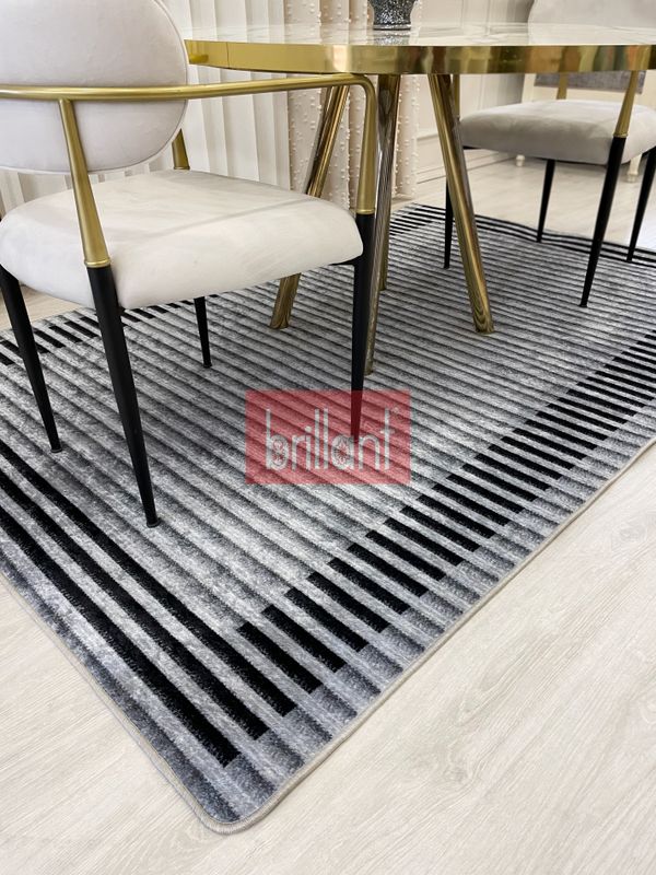 (gri) GRİ Renk Çizgi Desenli Kaymaz Taban Sisal Görünüm Yolluk Halı - 5