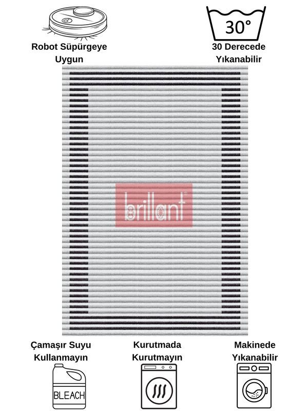 (gri) GRİ Renk Çizgi Desenli Kaymaz Taban Sisal Görünüm Yolluk Halı - 8