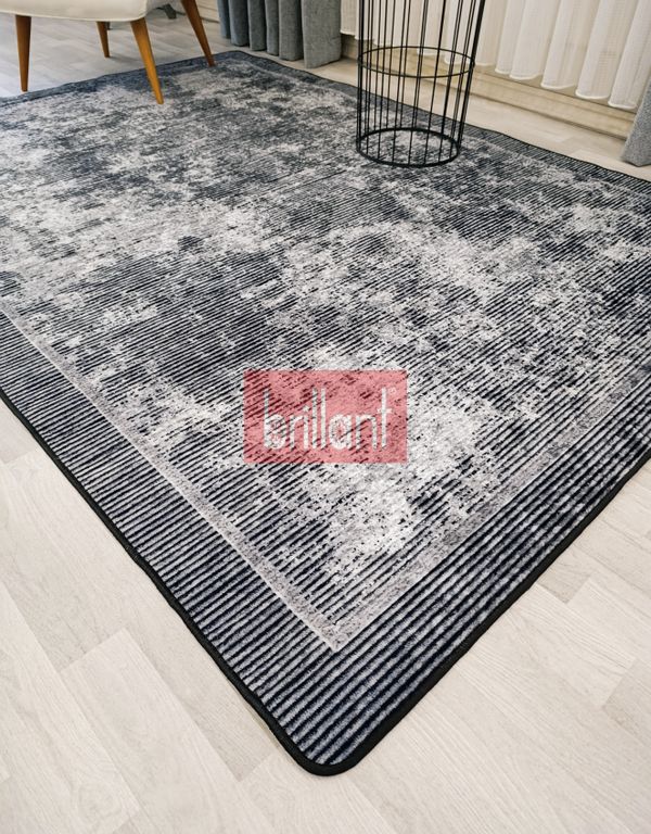 (gri) GRİ Renk Geometrik Desen Kaymaz Taban Yolluk Halı - 1