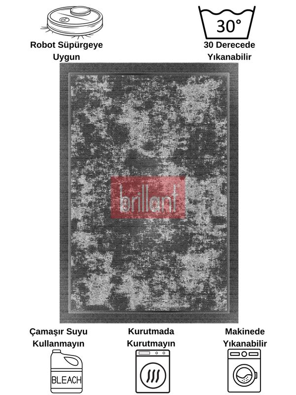 (gri) GRİ Renk Geometrik Desen Kaymaz Taban Yolluk Halı - 7