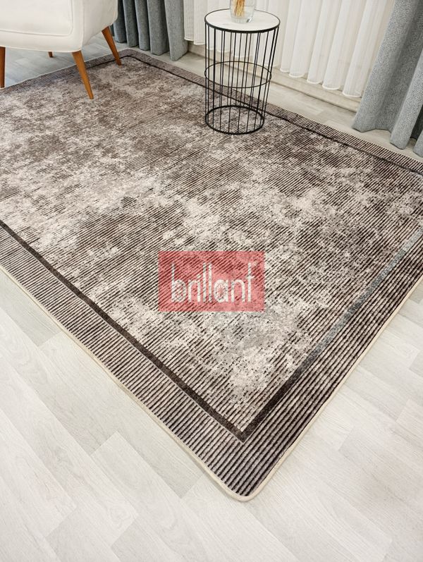 (acik-kahverengi) Vizon Kahverengi Geometrik Desen Kaymaz Taban Yolluk Halı - 1