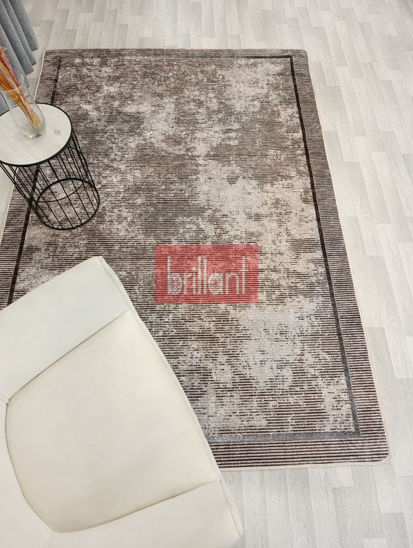 (acik-kahverengi) Vizon Kahverengi Geometrik Desen Kaymaz Taban Yolluk Halı - 2