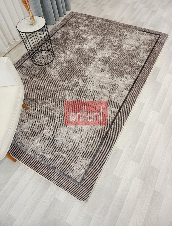 (acik-kahverengi) Vizon Kahverengi Geometrik Desen Kaymaz Taban Yolluk Halı - 5