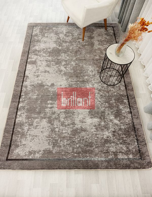 (acik-kahverengi) Vizon Kahverengi Geometrik Desen Kaymaz Taban Yolluk Halı - 6