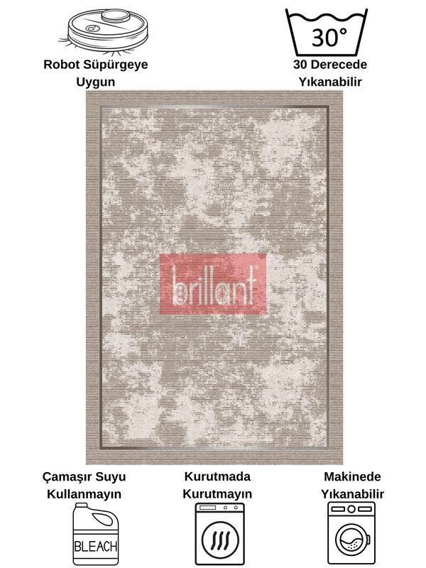 (acik-kahverengi) Vizon Kahverengi Geometrik Desen Kaymaz Taban Yolluk Halı - 8