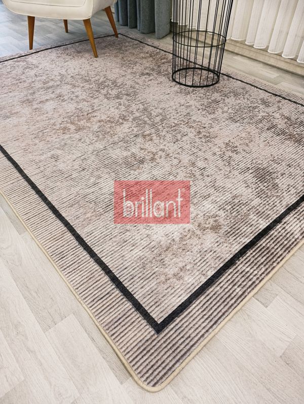 (bej) Bej Renk Geometrik Desen Kaymaz Taban Yolluk Halı - 1