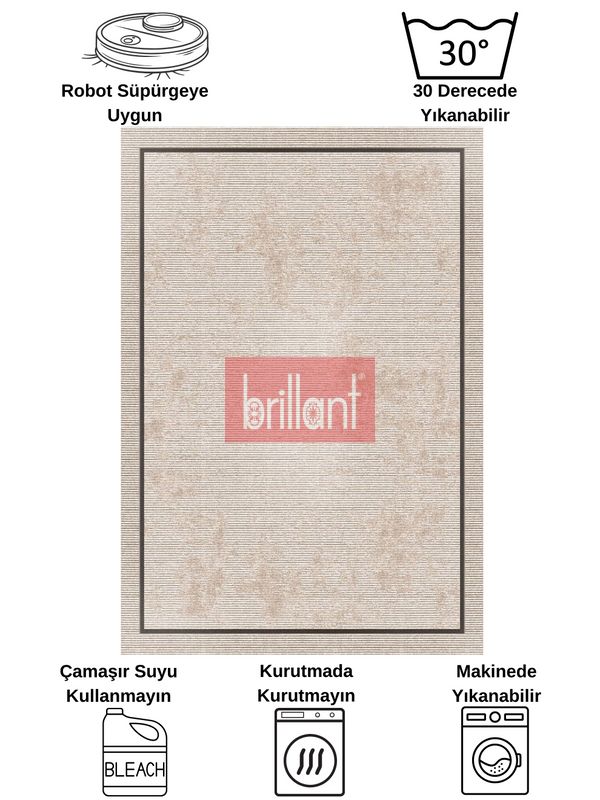 (bej) Bej Renk Geometrik Desen Kaymaz Taban Yolluk Halı - 6
