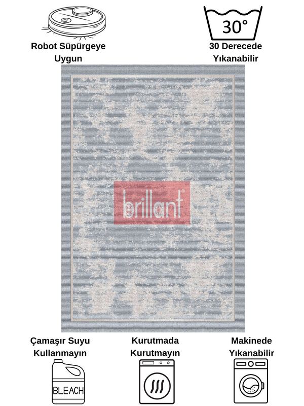 (mavi-gri) Gri Mavi Renk Geometrik Desen Kaymaz Taban Yolluk Halı - 7