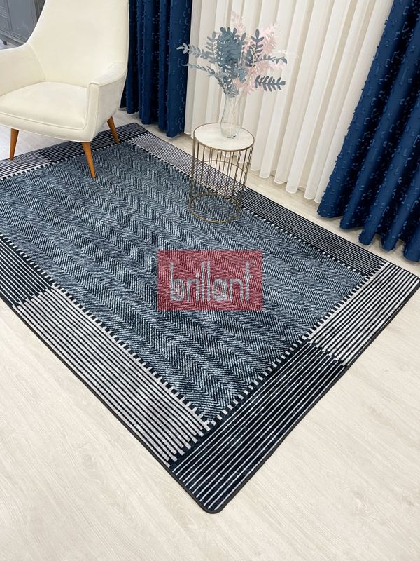 (lacivert) GRİ-LACİVERT Jüt Sisal Görünüm Kaymaz Taban Yolluk Halı - 1