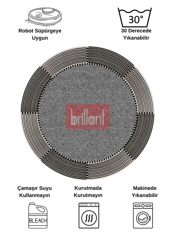 (siyah) GRİ-SİYAH Jüt Sisal Görünüm Kaymaz Taban Yuvarlak Halı - 6