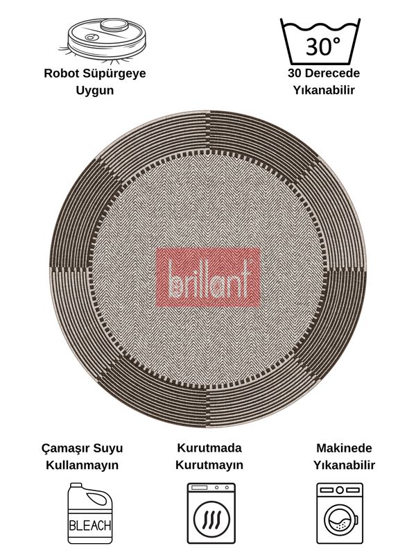 (vizon) VİZONKAHVE Jüt Sisal Görünüm Kaymaz Taban Yuvarlak Halı - 7