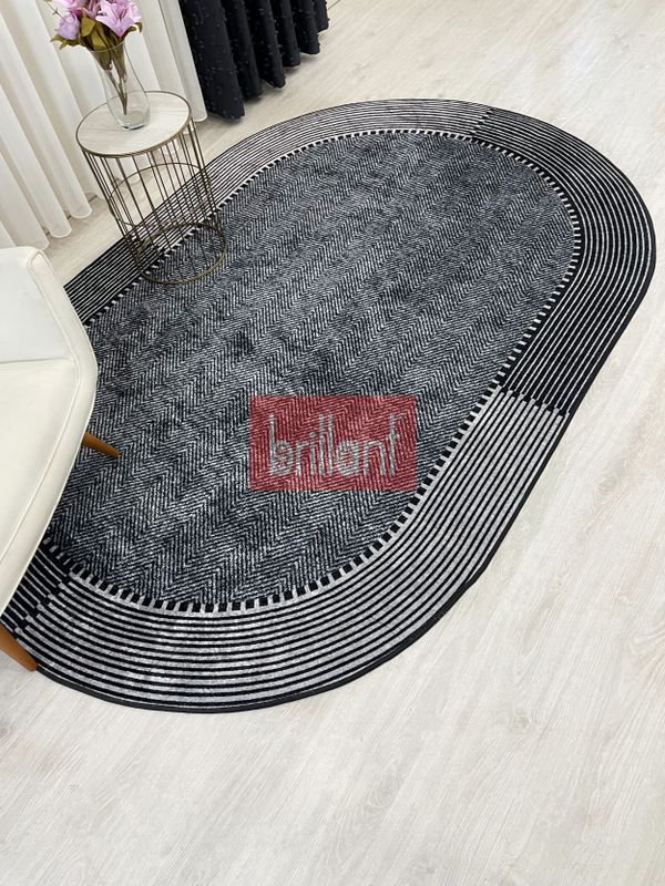 (gri) GRİ-SİYAH Jüt Sisal Görünüm Kaymaz Taban Halı - 5
