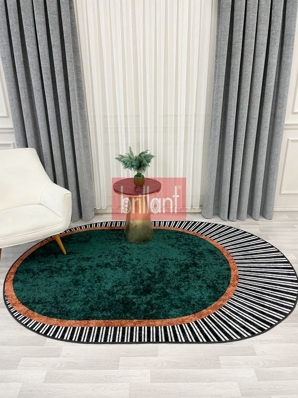 (yesil) YEŞİL Renk Çizgili Oval Kaymaz Taban Halı - 1