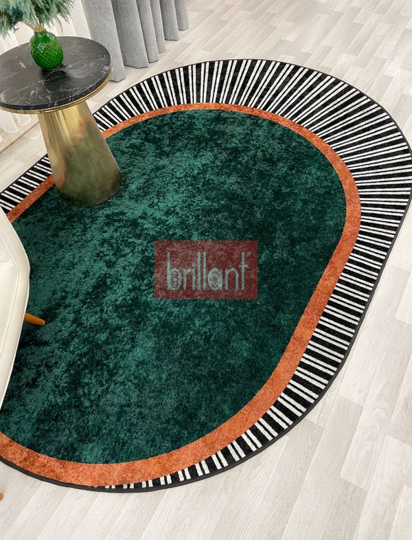 (yesil) YEŞİL Renk Çizgili Oval Kaymaz Taban Halı - 4