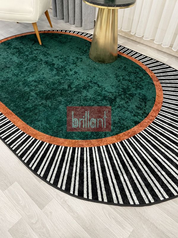 (yesil) YEŞİL Renk Çizgili Oval Kaymaz Taban Halı - 5