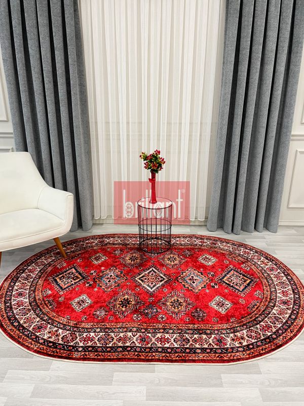 (kirmizi) Kilim Motifli Klasik Kaymaz Taban Halı - 2