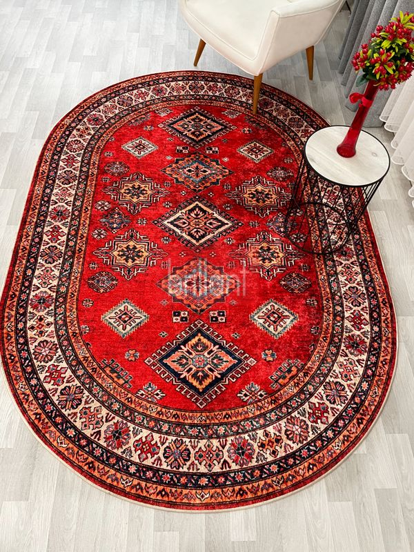 (kirmizi) Kilim Motifli Klasik Kaymaz Taban Halı - 3