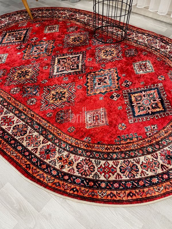 (kirmizi) Kilim Motifli Klasik Kaymaz Taban Halı - 5